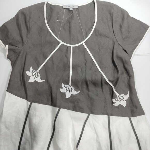 Chesca Floral Linen Lagenlook Modest Embroidered Artsy Gray White Maxi D… - Picture 2 of 7
